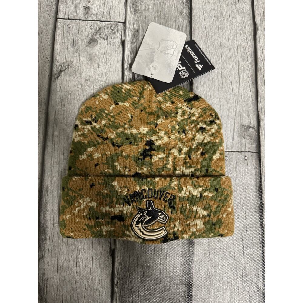 NWT Vancouver Canucks Camo Beanie Fanatics Authentic Pro One Size Unisex